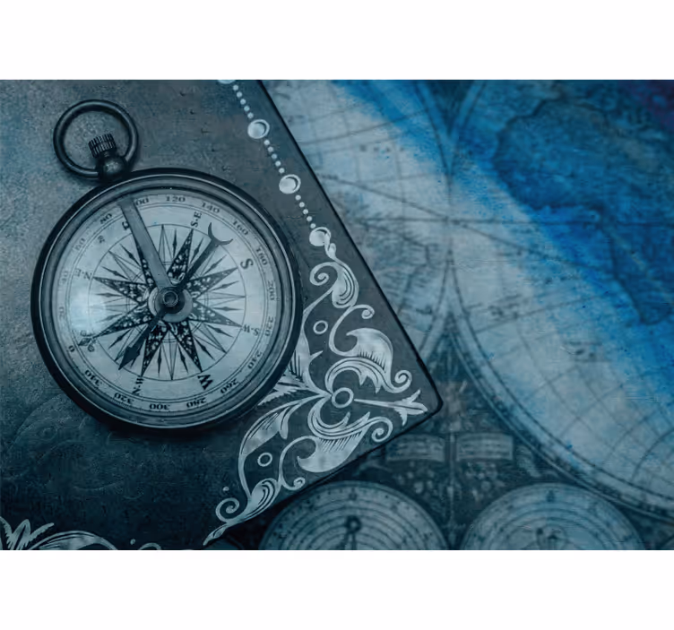 Ornate compass design world map wall mural - TenStickers