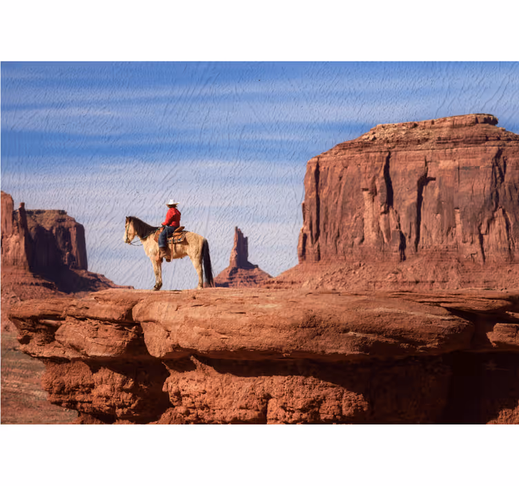 Landscape mural wallpaper cowboy on horseback - TenStickers