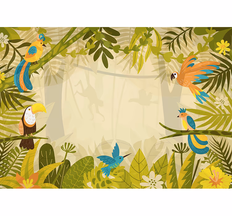 Jungle wall mural colorful jungle birds - TenStickers