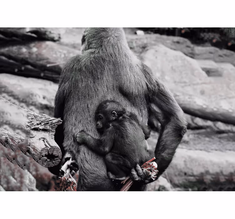 Mother and baby gorilla animal wall mural - TenStickers