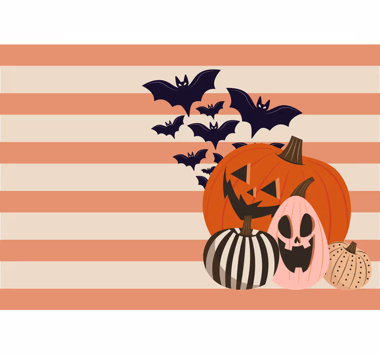 Halloween mural jack-o-lanterns and bats design - TenStickers