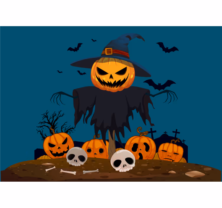 Halloween mural spooky pumpkin scarecrow - TenStickers