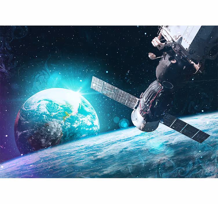 Space mural of a spacecraft orbiting earth - TenStickers