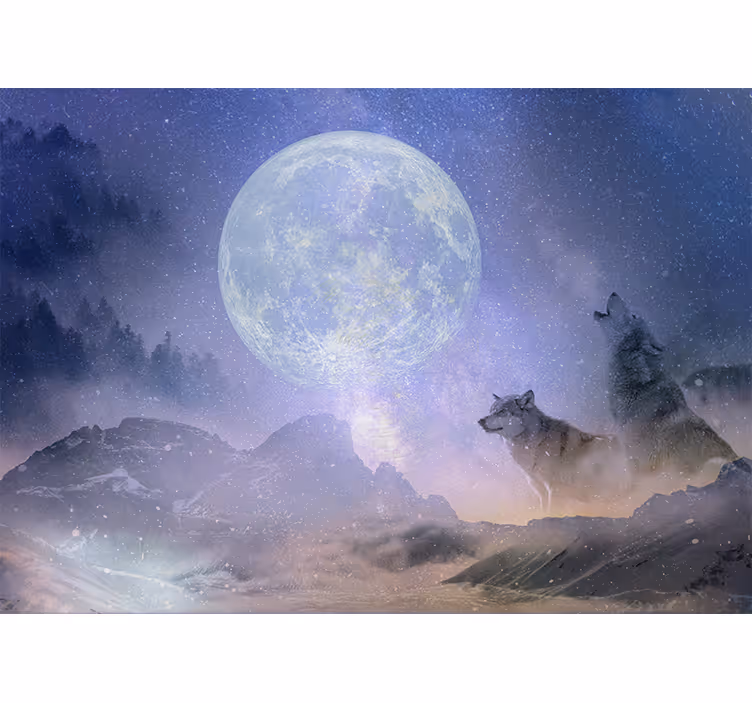 Jungle wall mural majestic moonlit wolves - TenStickers
