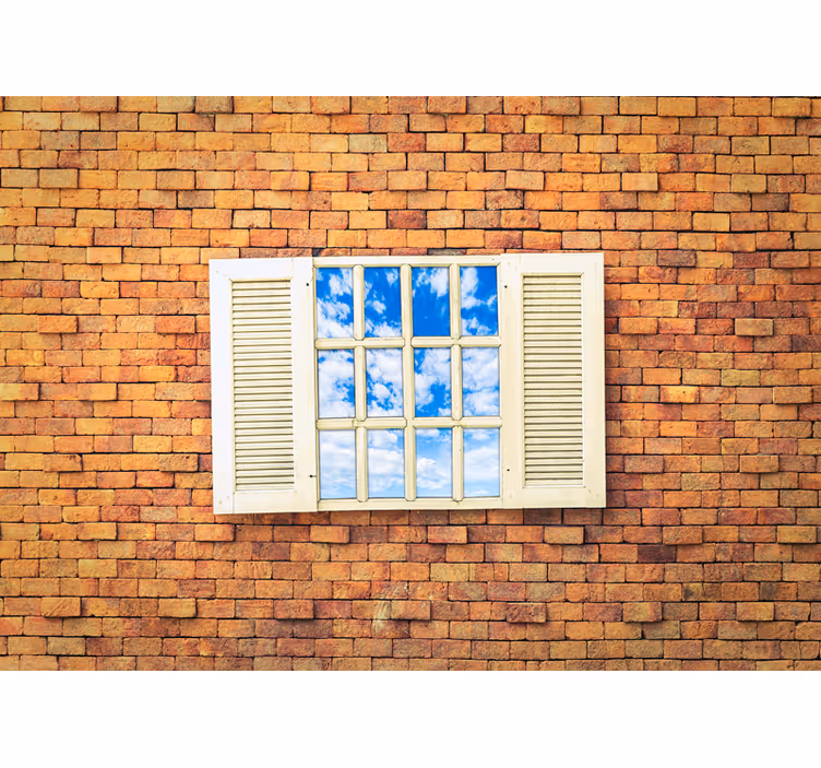 Stone wall mural open window view - TenStickers