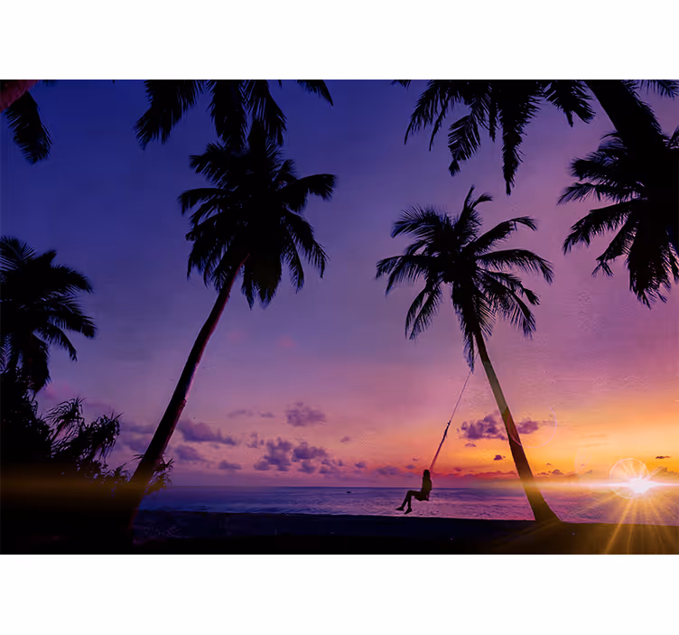 Sunset on the beach under the sea mural - TenStickers