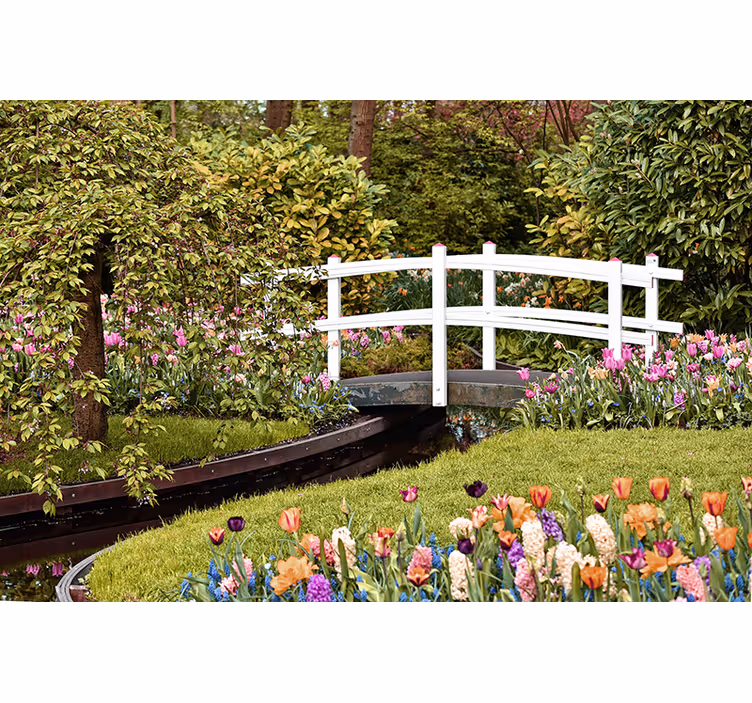 Landscape mural wallpaper serene garden bridge - TenStickers