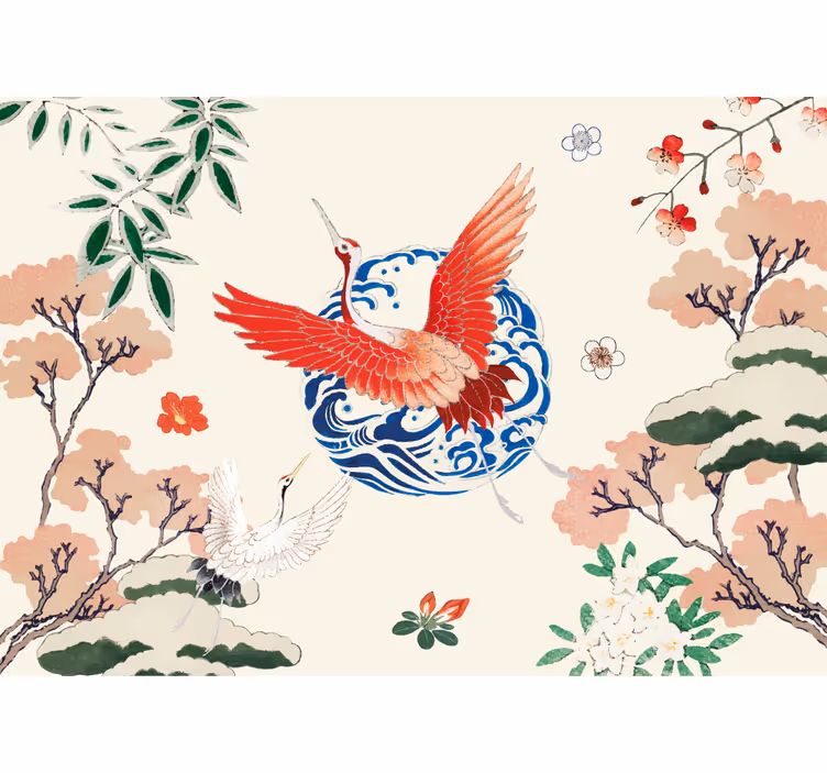 Animal wall mural of majestic red crane - TenStickers