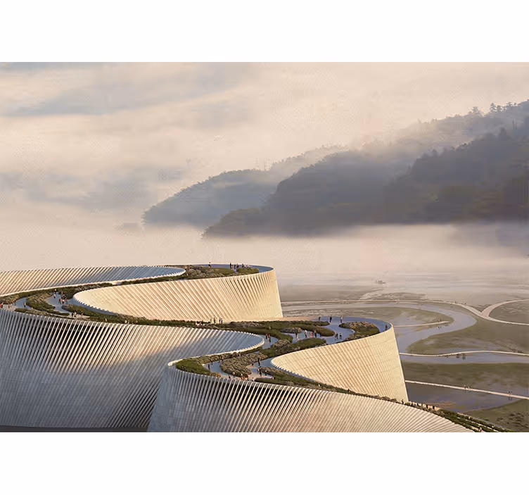 Landscape mural wallpaper curved architectural design - TenStickers