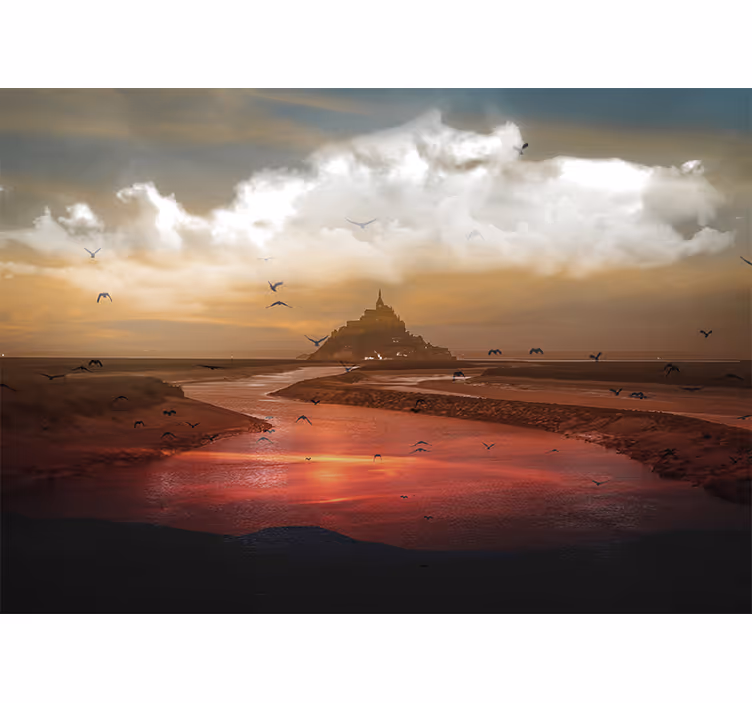 Mont saint michel inspired landscape mural wallpaper - TenStickers