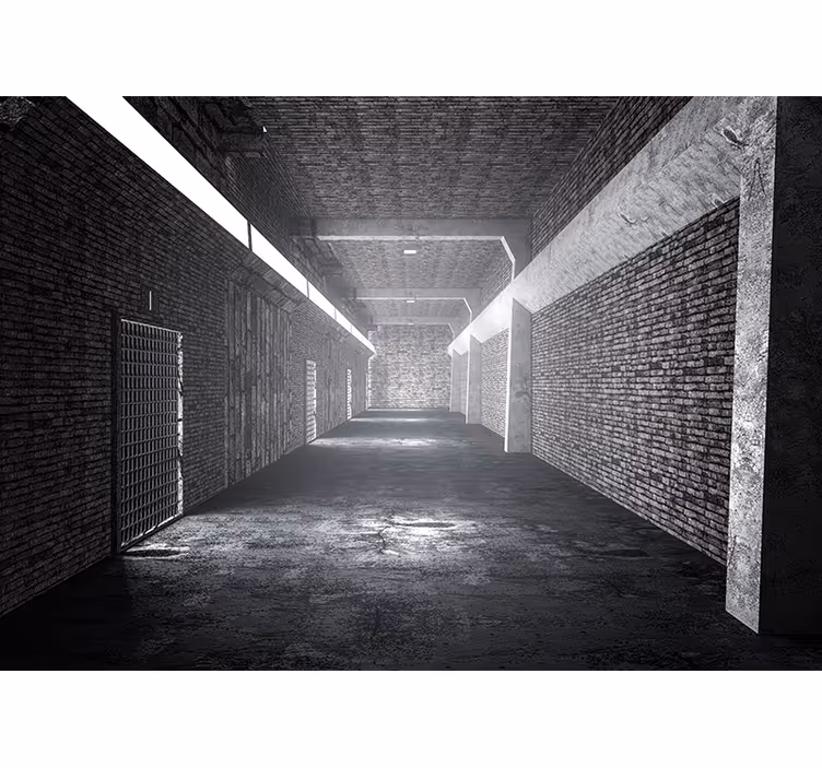 Brick wall mural industrial brick corridor - TenStickers