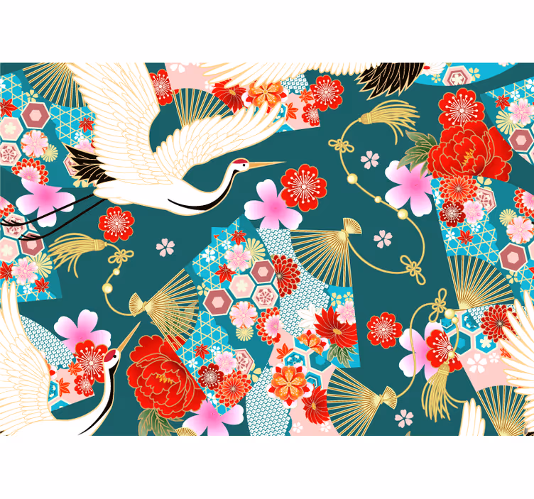 Animal wall mural cranes and blossoms - TenStickers