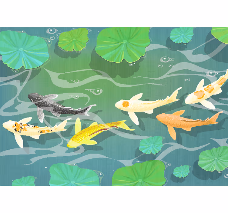"Japandi" Koi fishes and lily pads wall mural - TenStickers