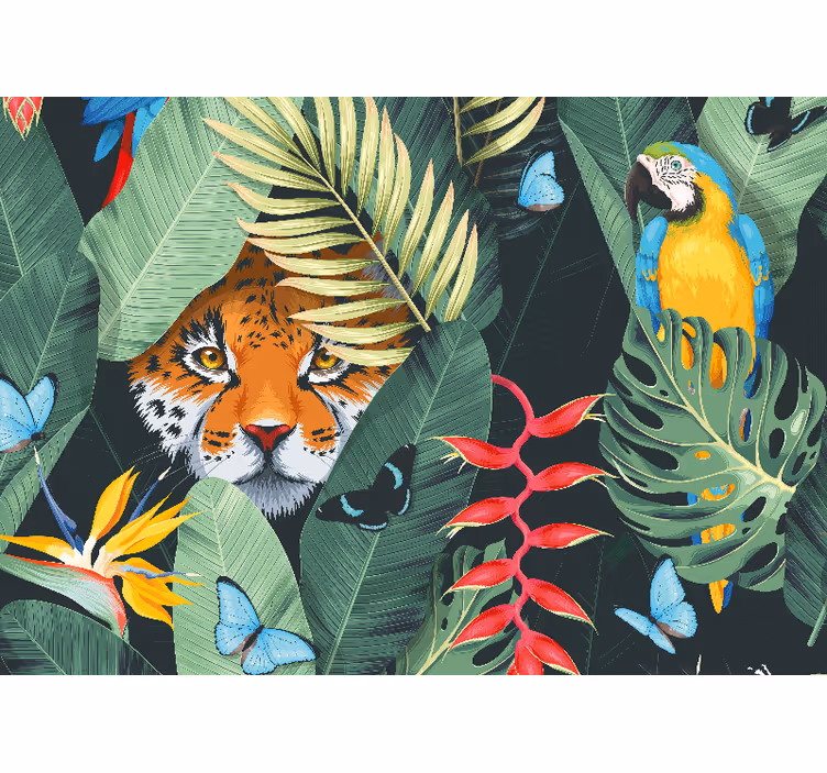 Tiger and Parrot animal wall mural - TenStickers