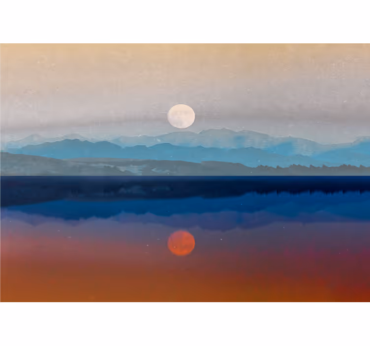 Landscape mural wallpaper mountain sunset reflection - TenStickers