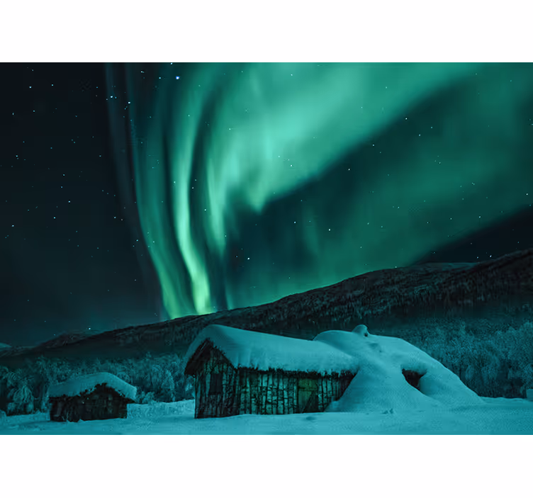 Mountain wall mural snowy landscape aurora - TenStickers