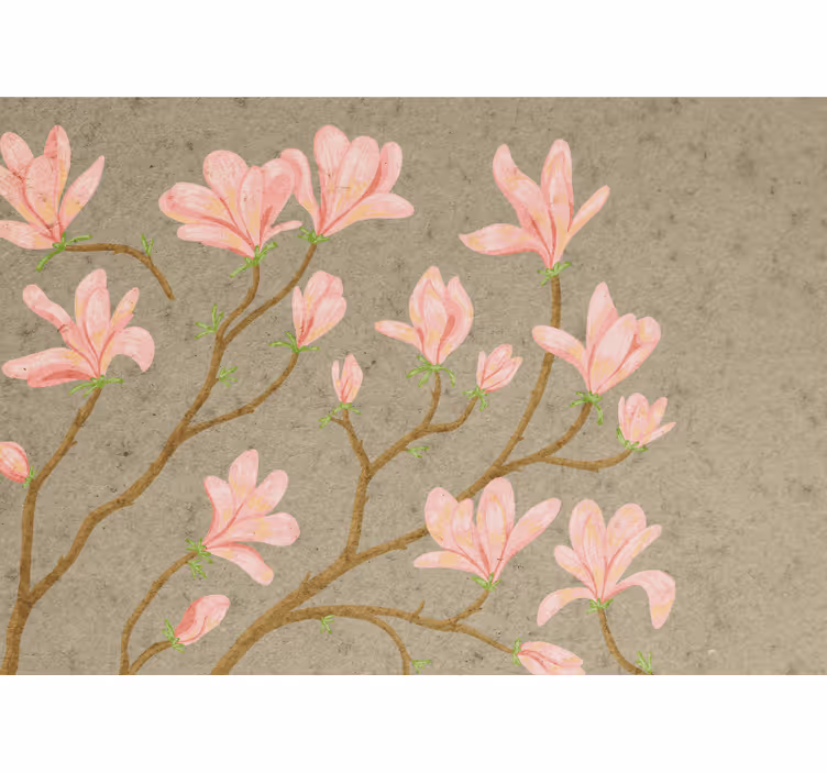 Flower mural pink magnolia blooms - TenStickers