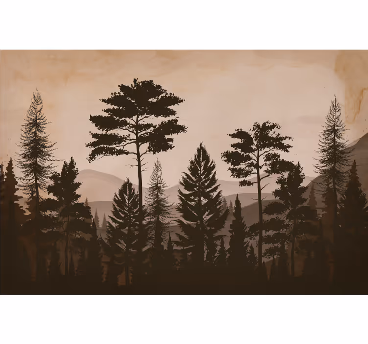 Nature wall mural silhouette forest scene - TenStickers