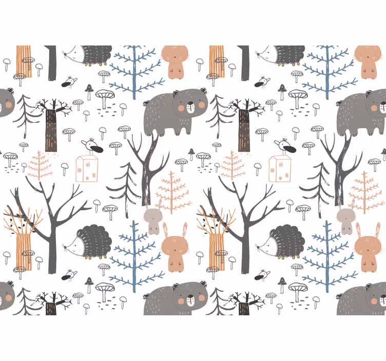 Scandinavian forest with animals Wall Mural - TenStickers