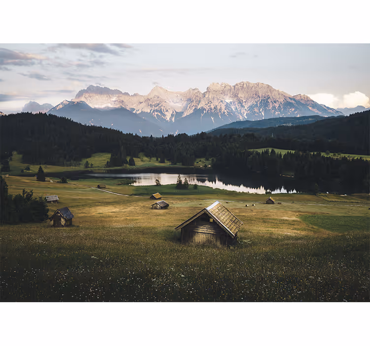 Landscape mural wallpaper serene mountain view - TenStickers