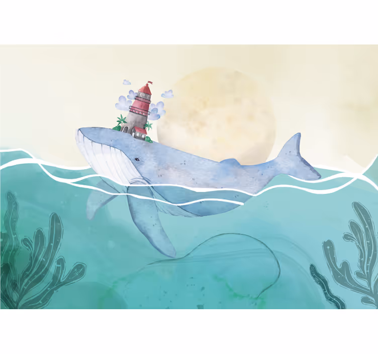 Animal wall mural whale and lighthouse design - TenStickers