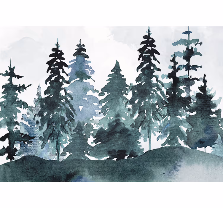 Artistic watercolor trees modern wall mural - TenStickers