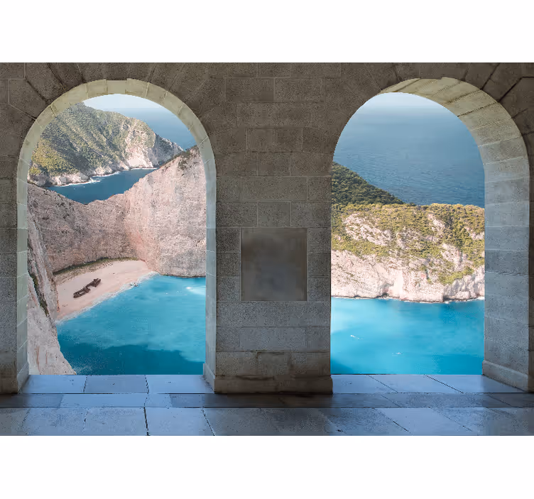 Landscape mural wallpaper coastal view arch - TenStickers