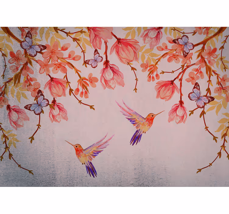 Hummingbirds and blossoms flower mural - TenStickers