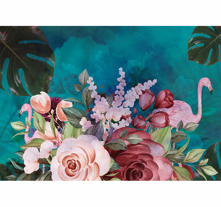 Flower mural flamingo floral arrangement - TenStickers