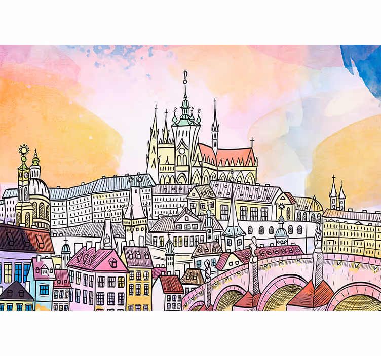 Prague sunset city living room wall mural - TenStickers