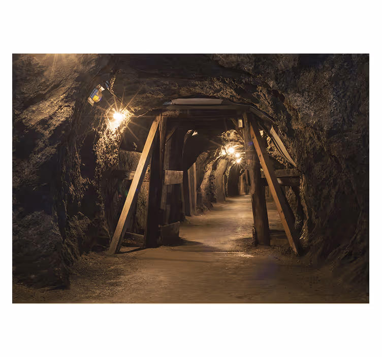 Old wooden gold mine picture living room wall mural - TenStickers