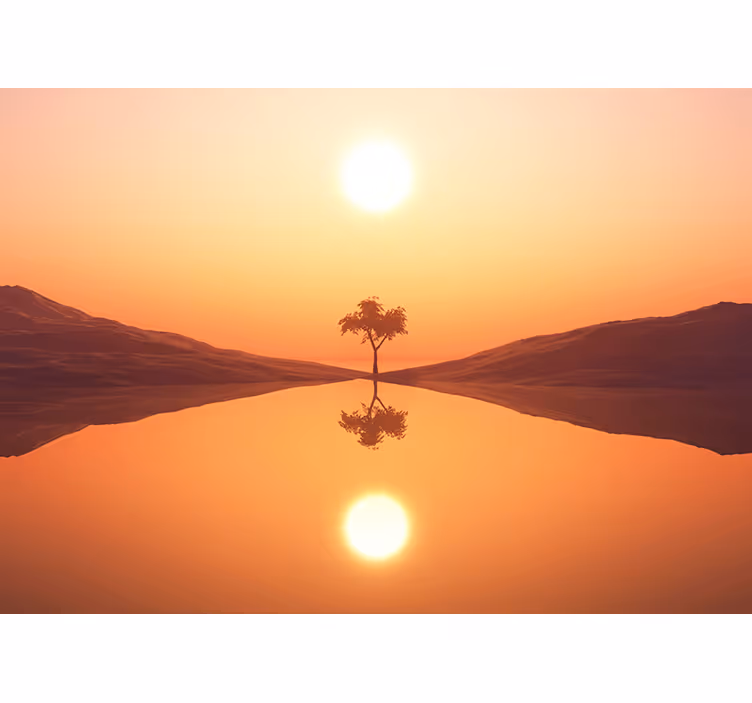 Serene Lake Sunrise landscape mural wallpaper - TenStickers