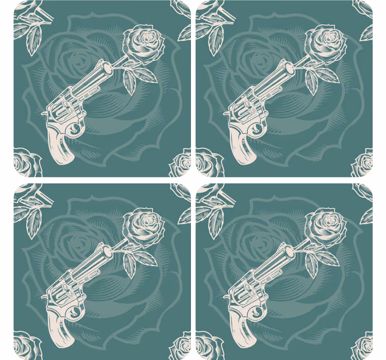 Geek coasters revolver with rose - TenStickers
