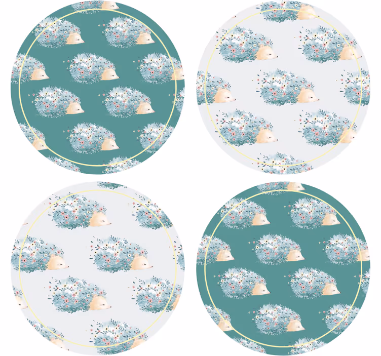 Modern coasters with hedgehogs in floral designs - TenStickers