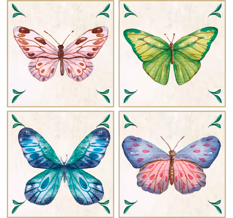 Modern coasters with colorful butterfly art - TenStickers