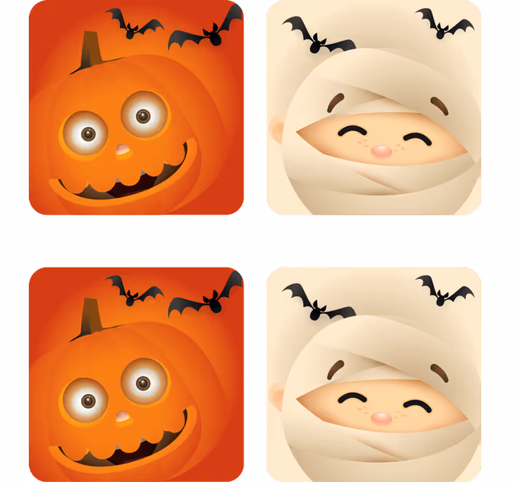 Halloween coasters featuring happy pumpkin and mummy - TenStickers