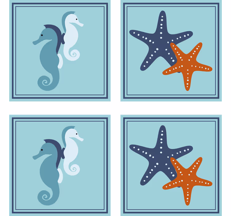 Vintage coasters seahorse and starfish designs - TenStickers