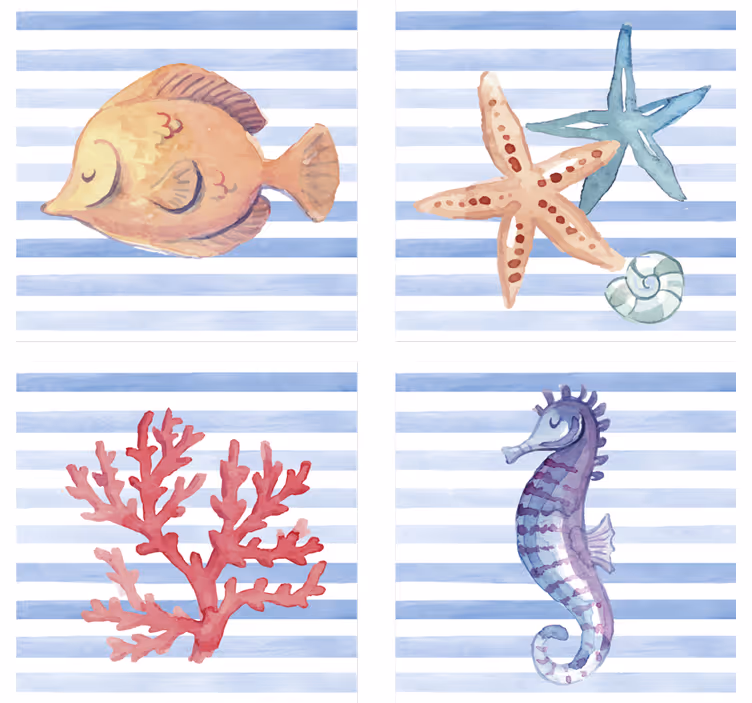 Tile coasters featuring sea creatures artwork - TenStickers