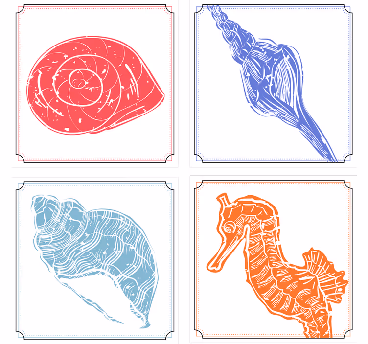 Geek coasters with seahorse and shell designs - TenStickers