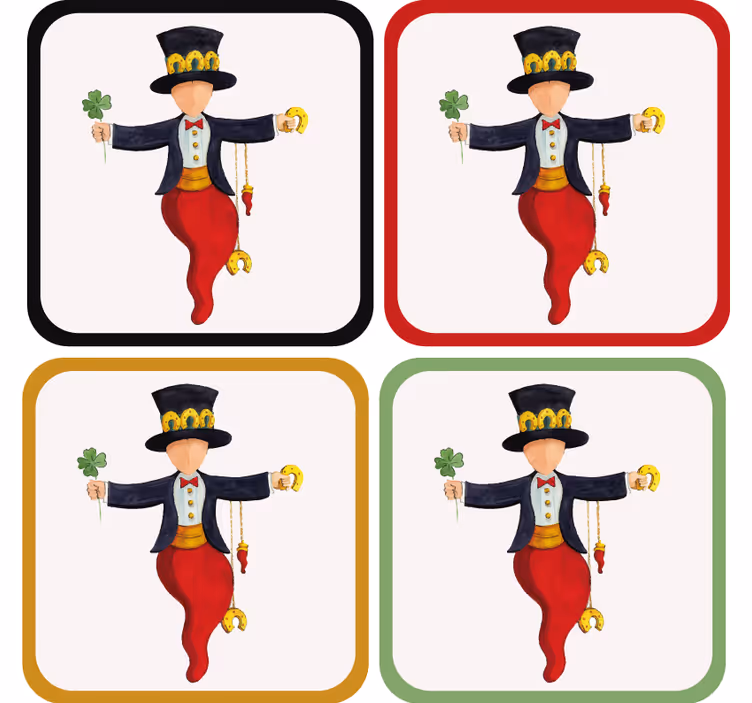 Geek coasters featuring a playful character with clover - TenStickers