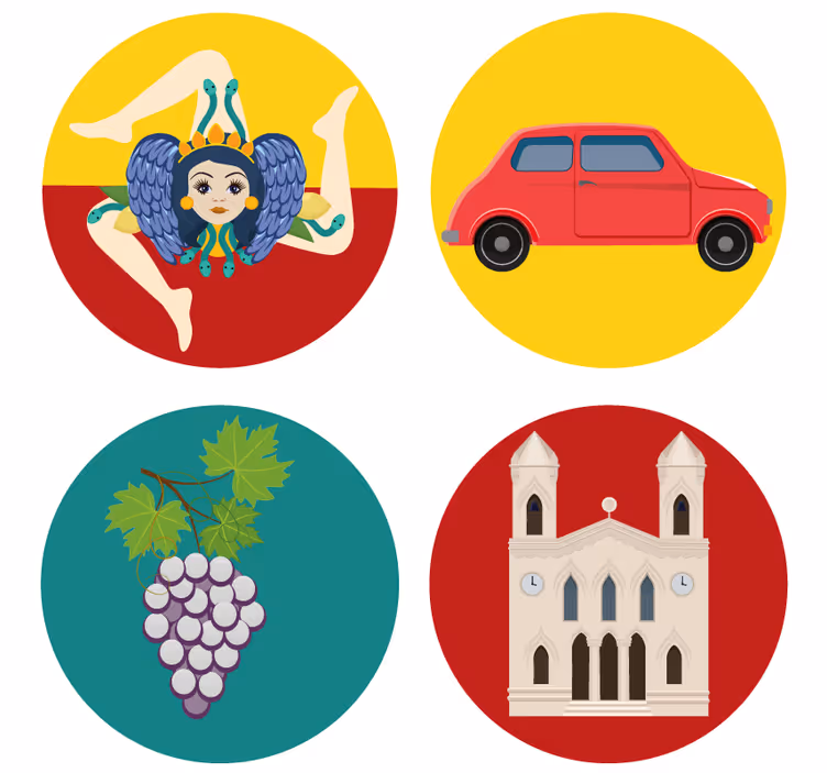 sicily coloured icons more coasters - TenStickers