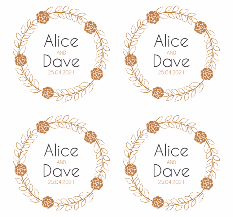 Wedding coasters floral wreath custom design - TenStickers