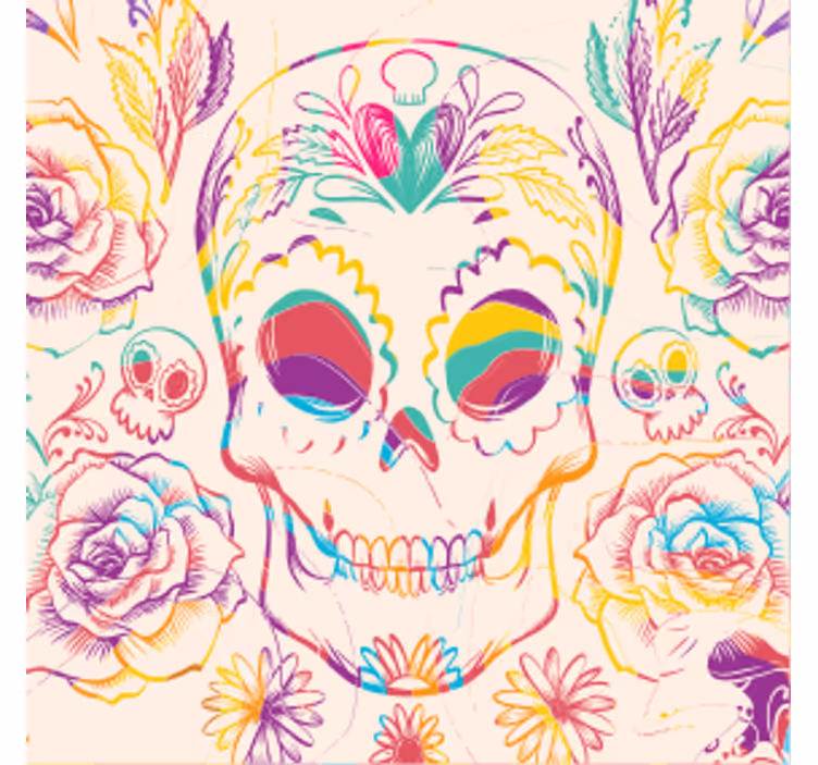 Halloween coasters colorful skull floral design - TenStickers