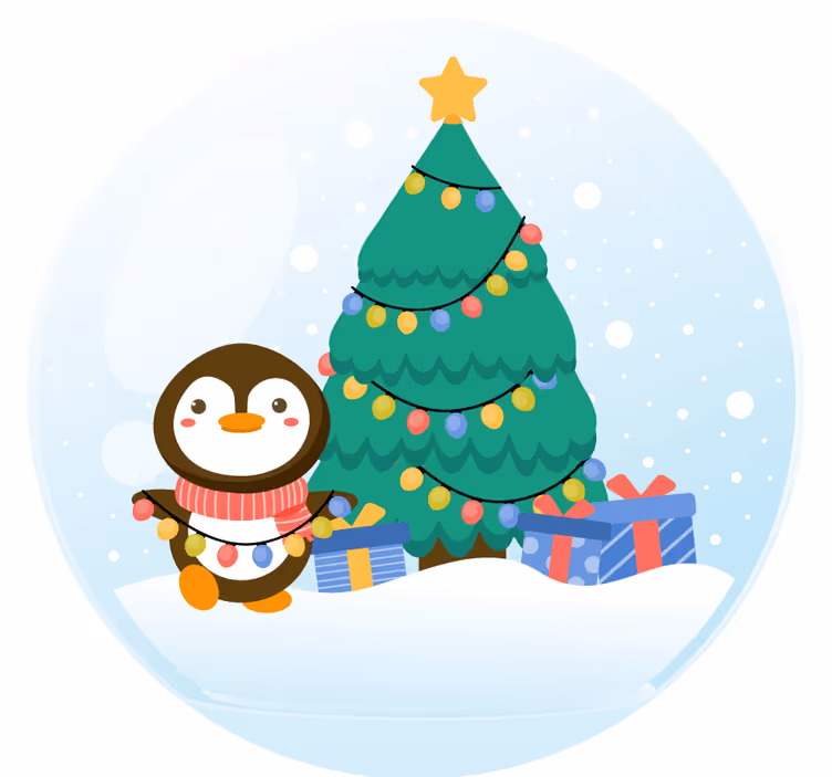Penguins and Christmas Tree  christmas coaster - TenStickers