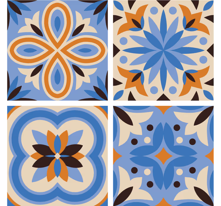 Blue and orange tile collection coasters - TenStickers
