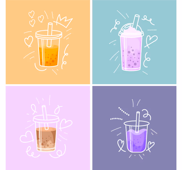Bubble tea flavors collection more coasters - TenStickers