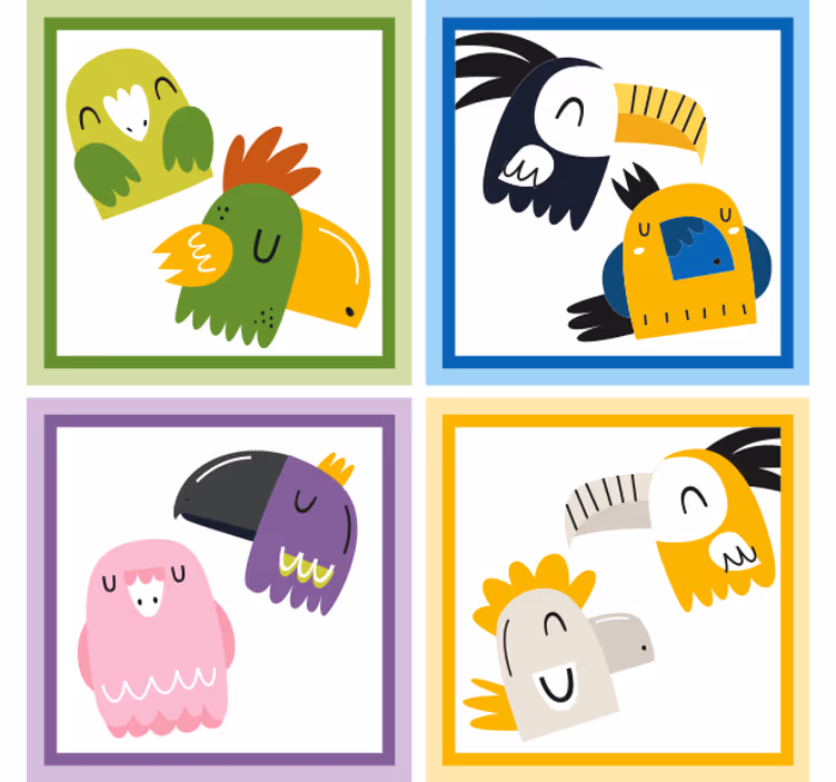 Beer mats featuring vibrant bird faces - TenStickers