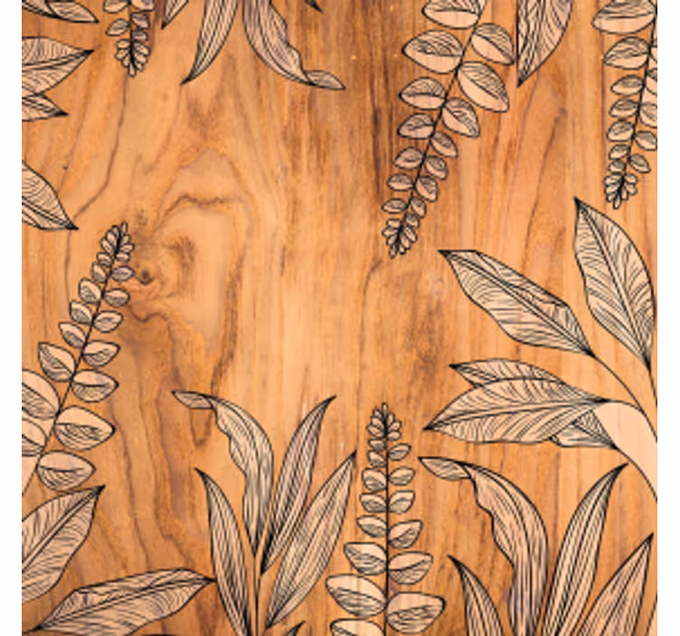 Beige leaves over wood texture coaster - TenStickers