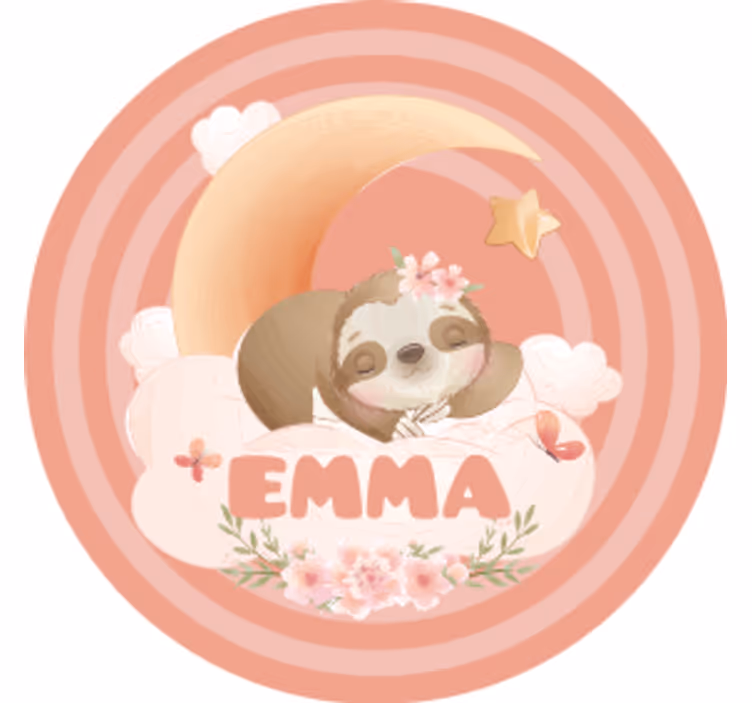 Cute animals sloth with name coasters - TenStickers