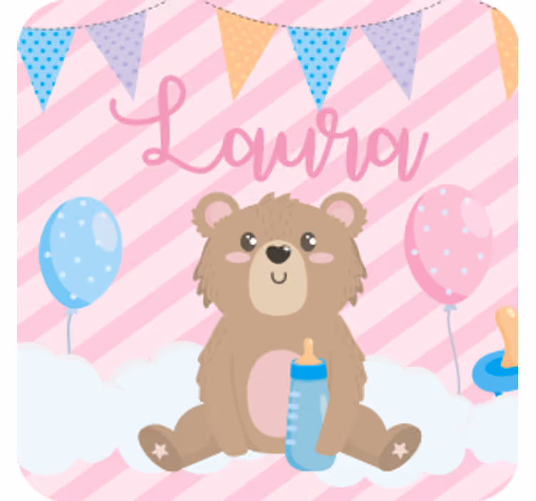 Cute bear for girl with name coasters - TenStickers